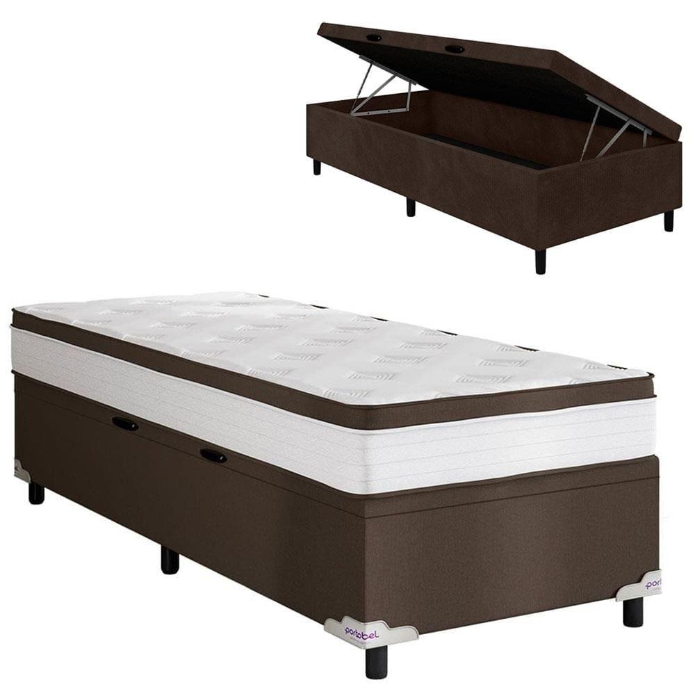 Cama Box Baú de Solteiro Portobel Noah Ortopédico com Molas Ensacadas, EPS e Revestimento em Poliéster 70x88x188cm - Branco/Marrom - 1