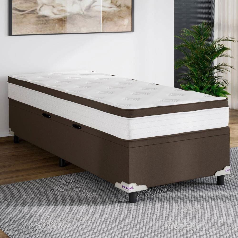 Cama Box Baú de Solteiro Portobel Noah Ortopédico com Molas Ensacadas, EPS e Revestimento em Poliéster 70x88x188cm - Branco/Marrom - 2