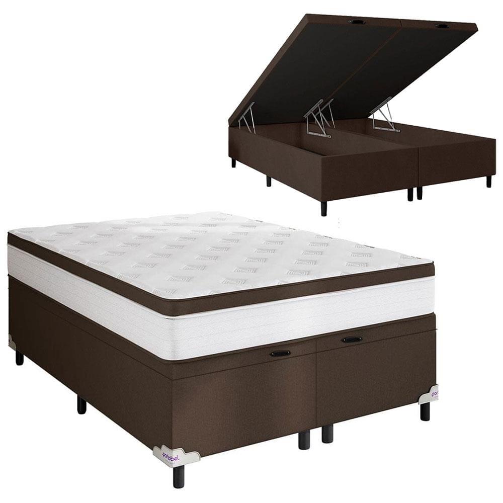 Cama Box Baú King Size Portobel Noah Ortopédico com Molas Ensacadas, EPS e Revestimento em Poliéster 70x193x203cm - Branco/Marrom - 1