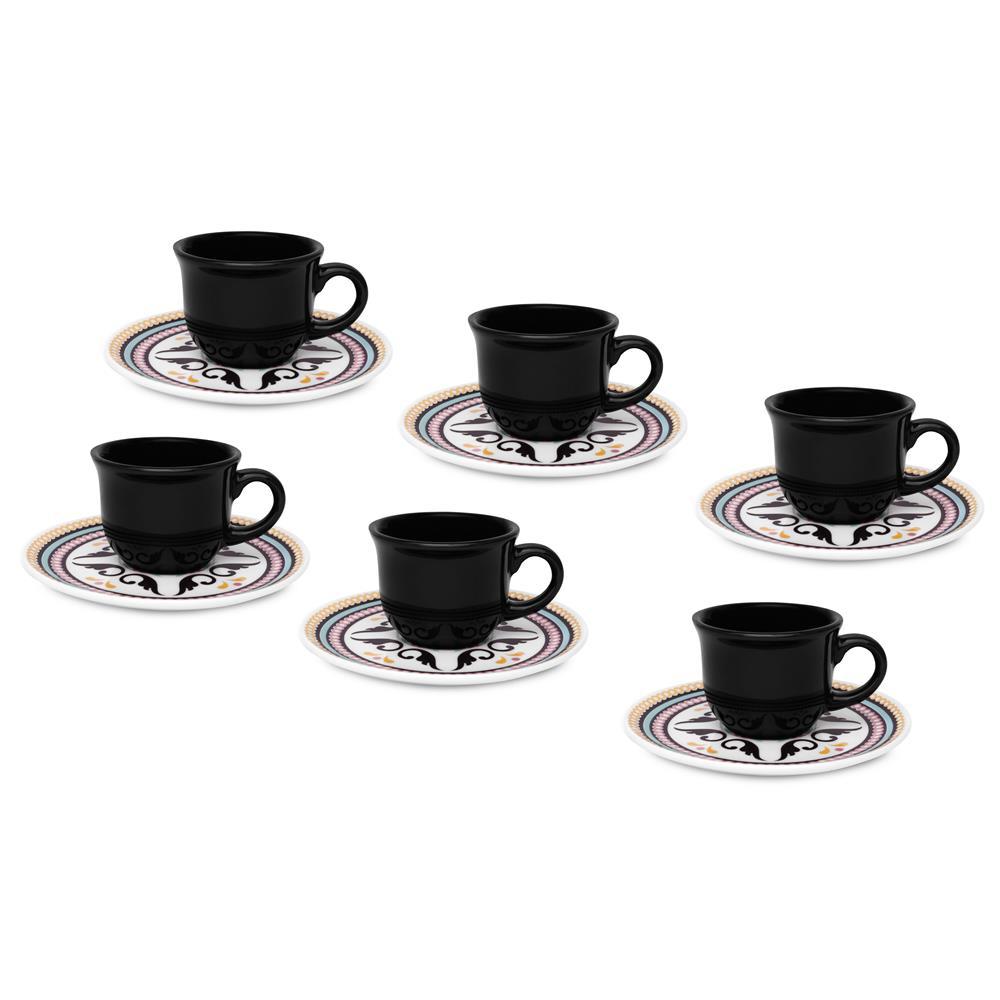 Conjunto de Xícaras para Café Oxford Daily Floreal Luiza com Pires em Cerâmica 75ml – 6 Peças - 1