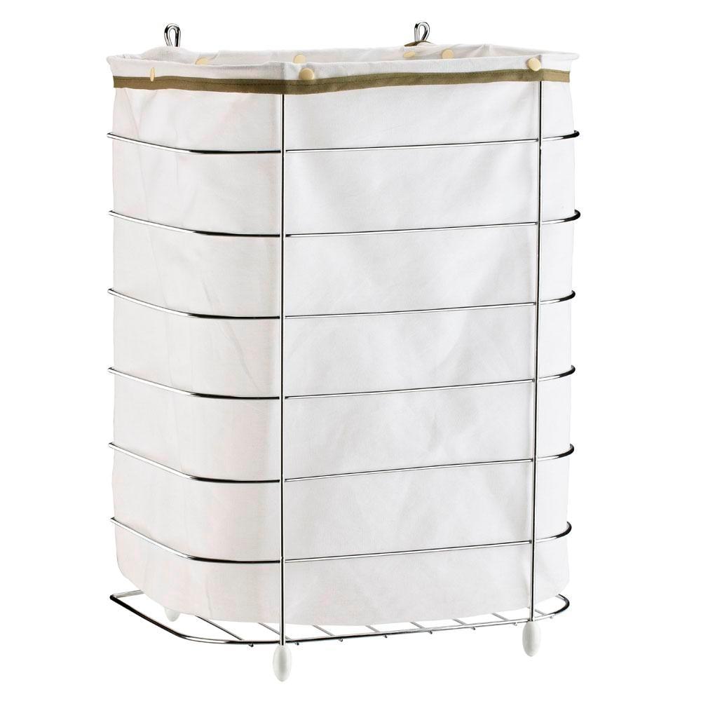Cesto de Roupa para Parede e Chão Utimil CR483 em Arame Cromado e Tecido Bege - 1