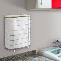 Cesto de Roupa para Parede e Chão Utimil CR483 em Arame Cromado e Tecido Bege - 2