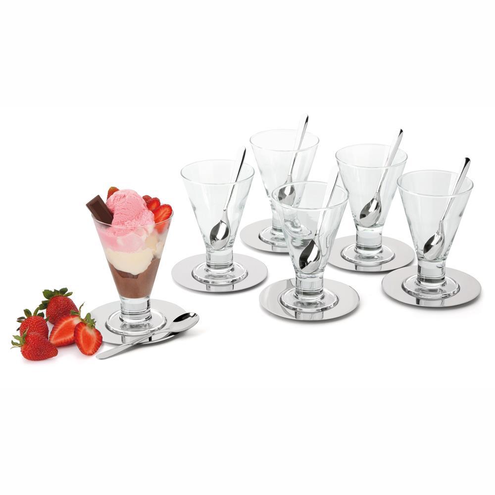Conjunto de Taças para Sorvete Forma Gelato em Vidro e Inox 13,7 cm - 18 Peças - 1