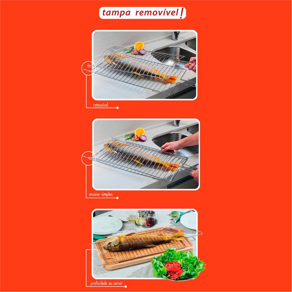 Grelha Dupla para Peixe Utimil Pequena em Aço Cromado - 2