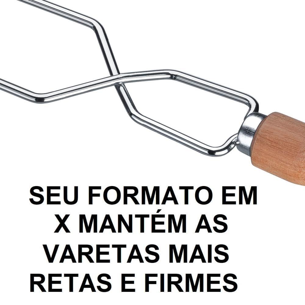Espeto Duplo Utimil em Aço Cromado e Madeira - 65 cm - 3
