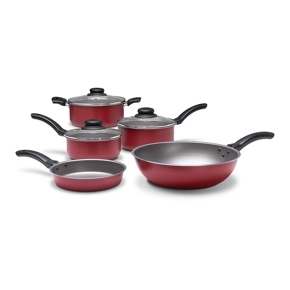 Conjunto de Panelas 5 Peças Brinox Ruby com Revestimento Interno Antiaderente Pro-Flon e Tampas de Vidro com Saída de Vapor - Vermelho - 1