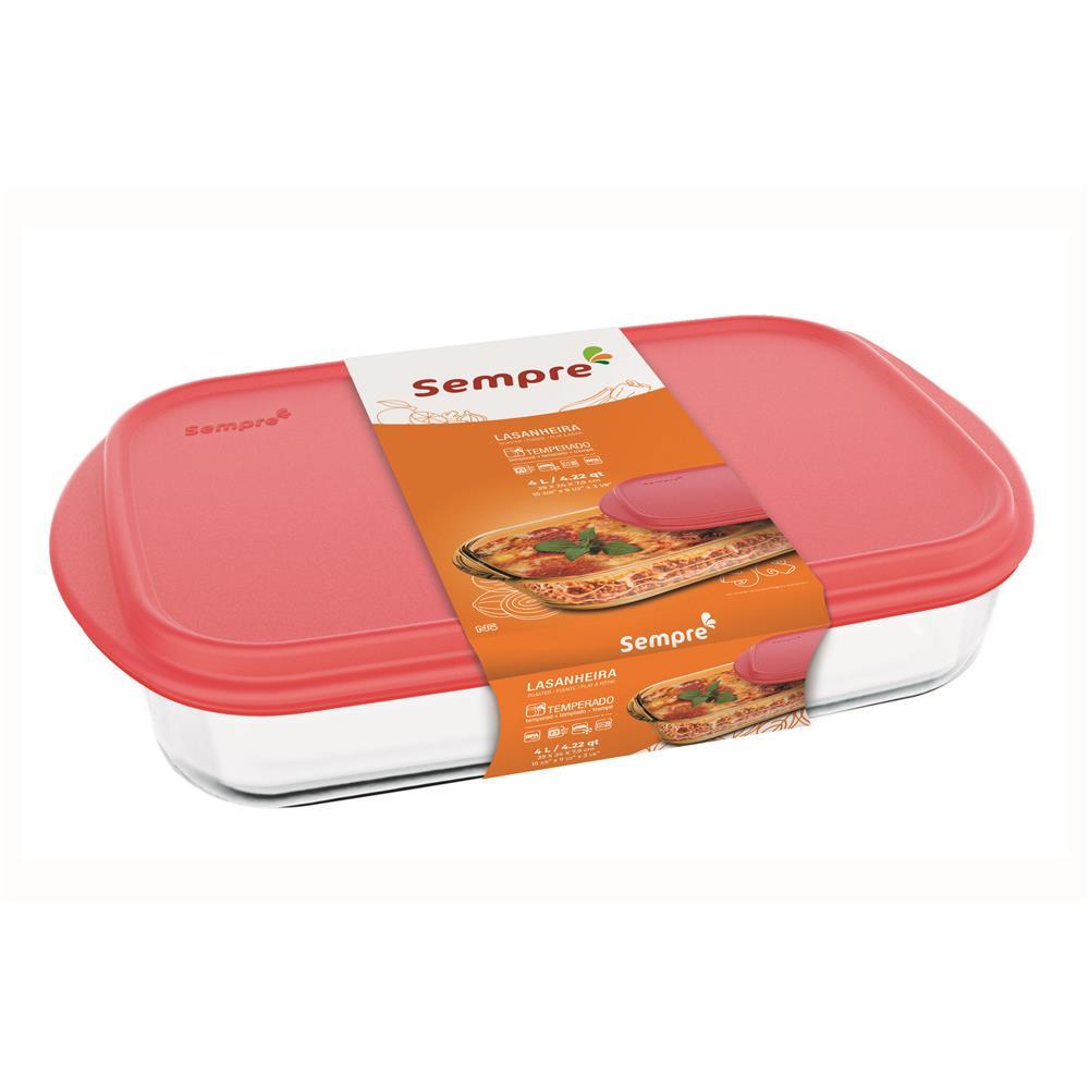 Lasanheira Refratária Retangular Sempre em Vidro Sodacal com Tampa Plástica – 39 cm - 1