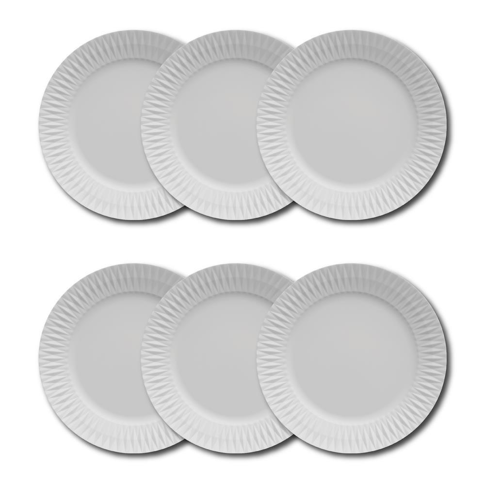 Conjunto de Pratos Rasos Germer Diamante em Porcelana Branco – 6 Peças - 1