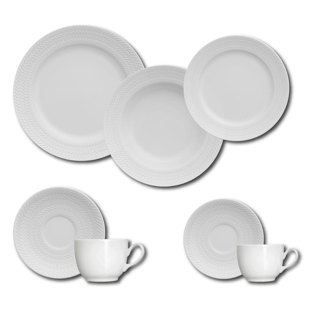 Aparelho de Jantar, Chá e Sobremesa 42 Peças Germer Chevron em Porcelana – Branco - 1