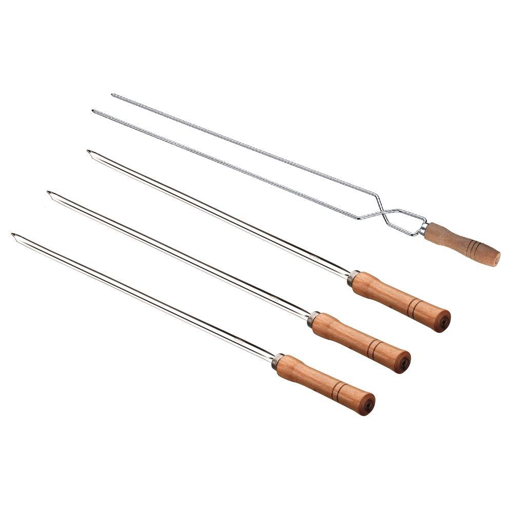 Conjunto de Espetos Simples e Duplo Utimil em Aço Inox, Aço Cromado e Madeira – 4 Peças - 1