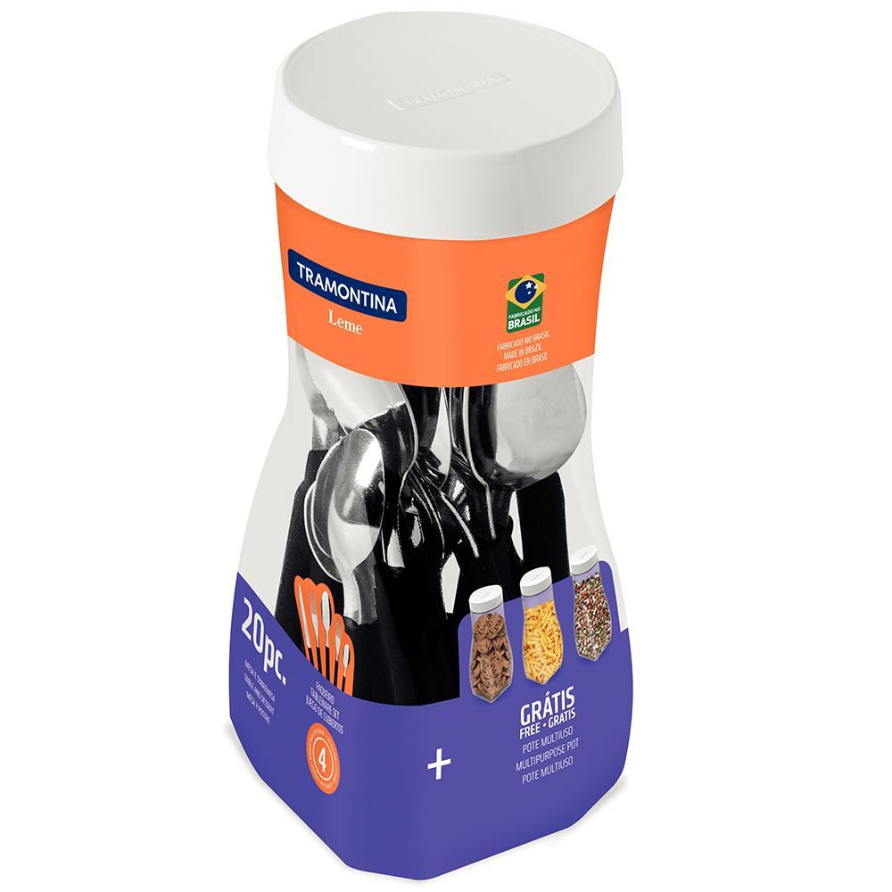 Faqueiro 20 Peças Tramontina Leme em Aço Inox e Polipropileno com Pote Multiuso – Preto - 2