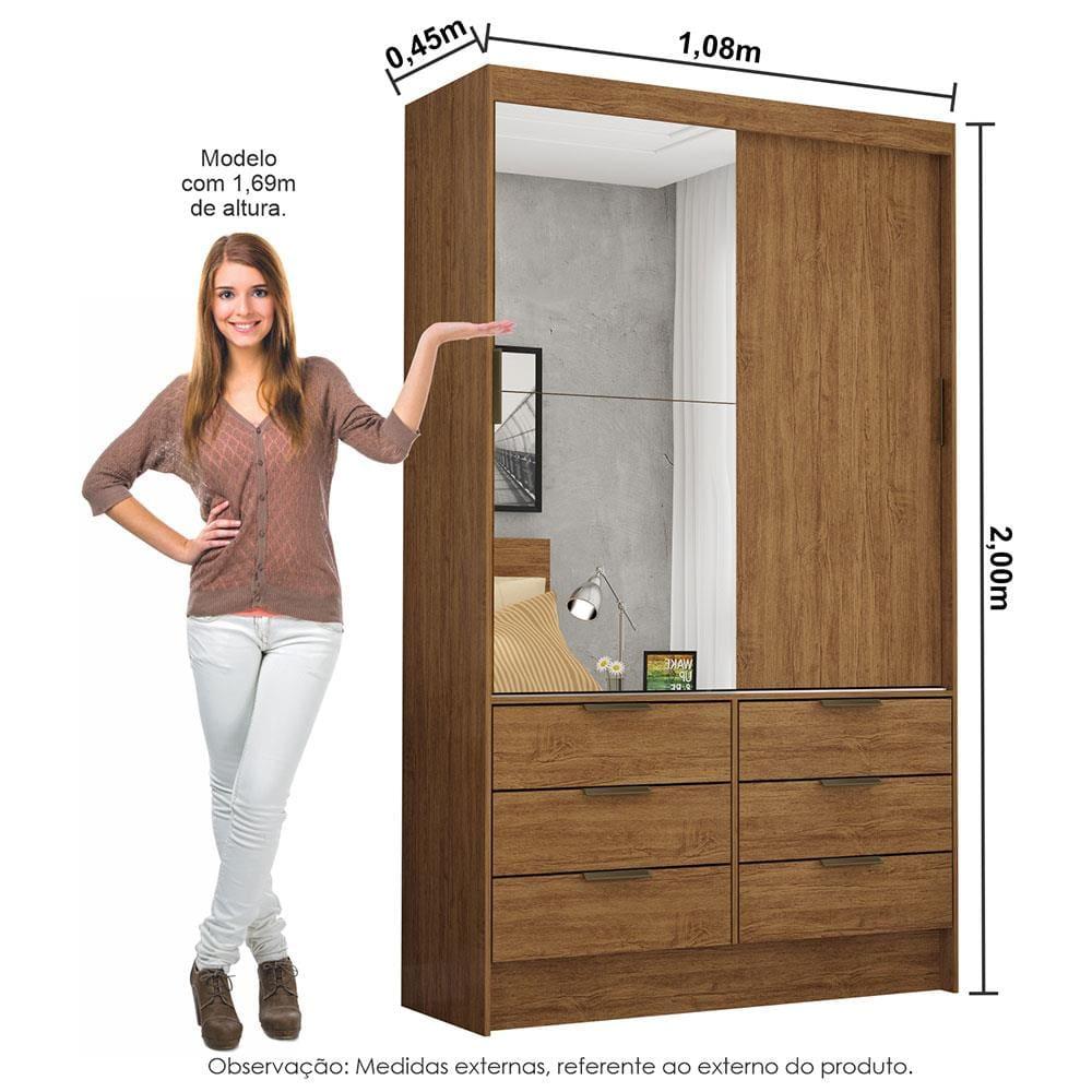 Guarda-Roupa Solteiro Carioca Móveis Sevilha Plus com Espelho, 2 Portas, 6 Gavetas e 108 cm de Largura - 7