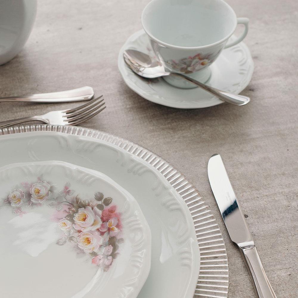 Aparelho de Jantar 20 Peças P.Schmidt Clássica Eterna em Porcelana com Xícara de Chá - Branco - 9