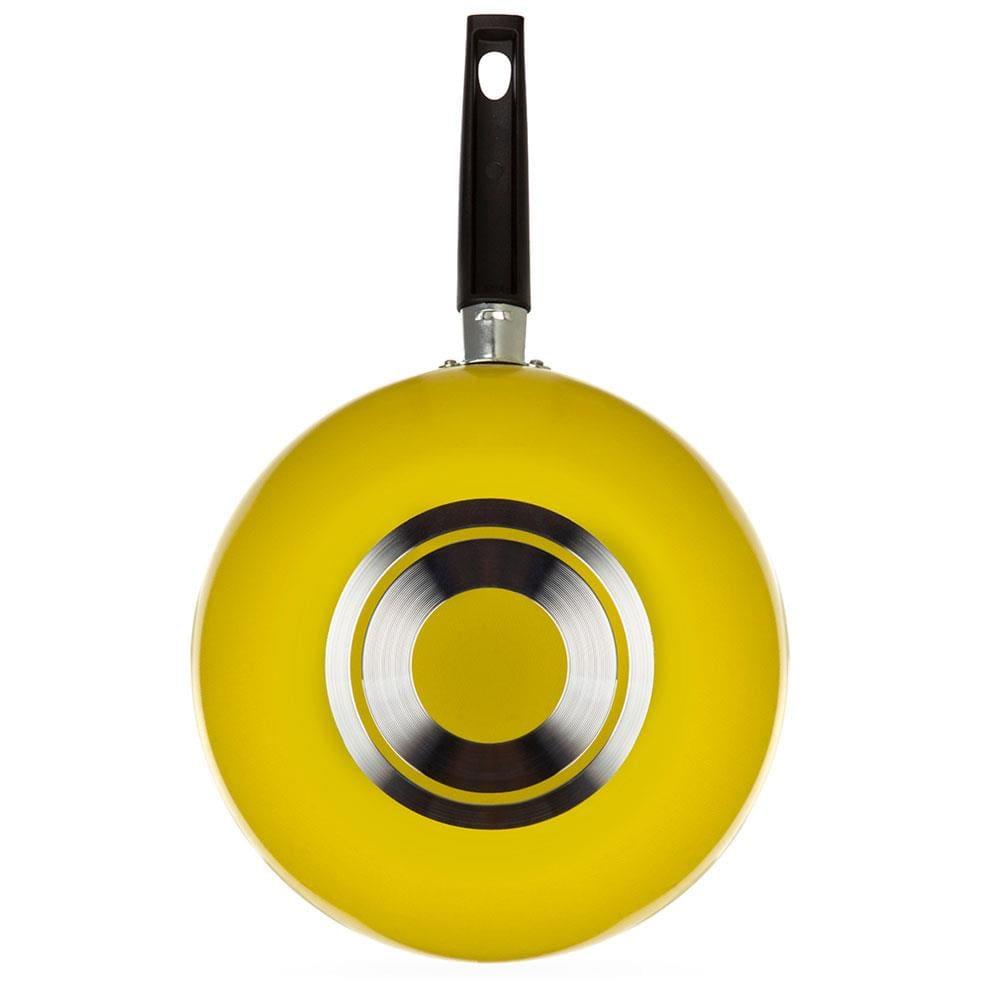 Frigideira Wok Amarela Multiflon com Cabo e Antiaderente - 24cm - 2