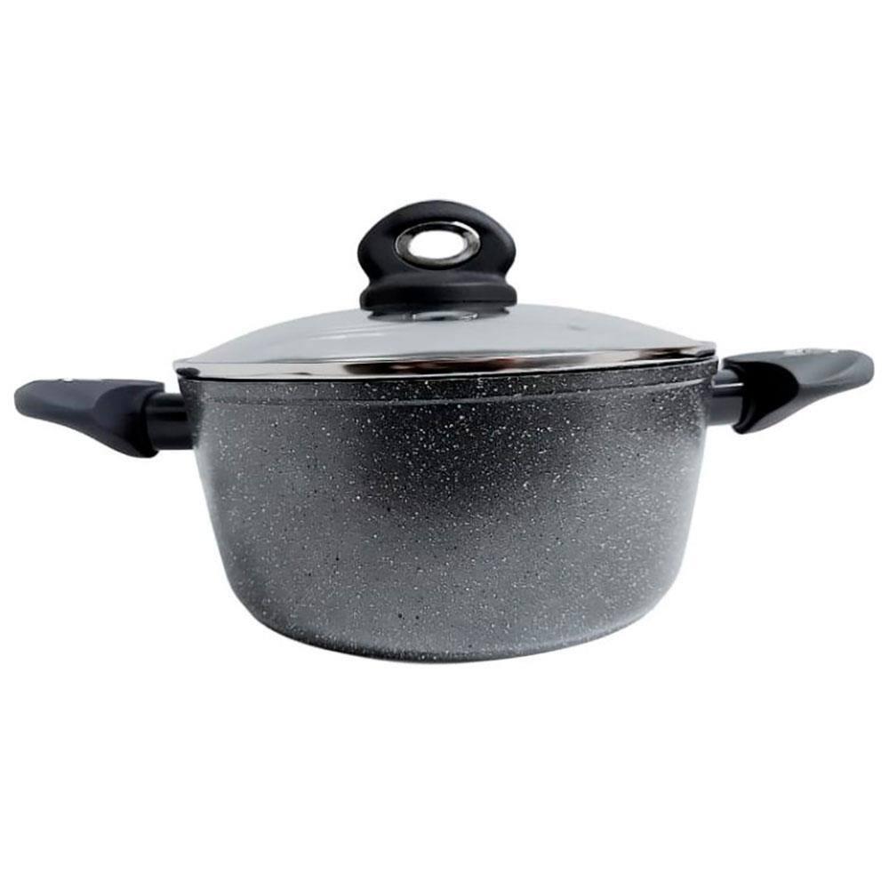 Caçarola Bergner Orion em Alumínio Forjado com Revestimento em Marble, Fundo de Indução e Tampa de Vidro Cinza - 28 cm - 1