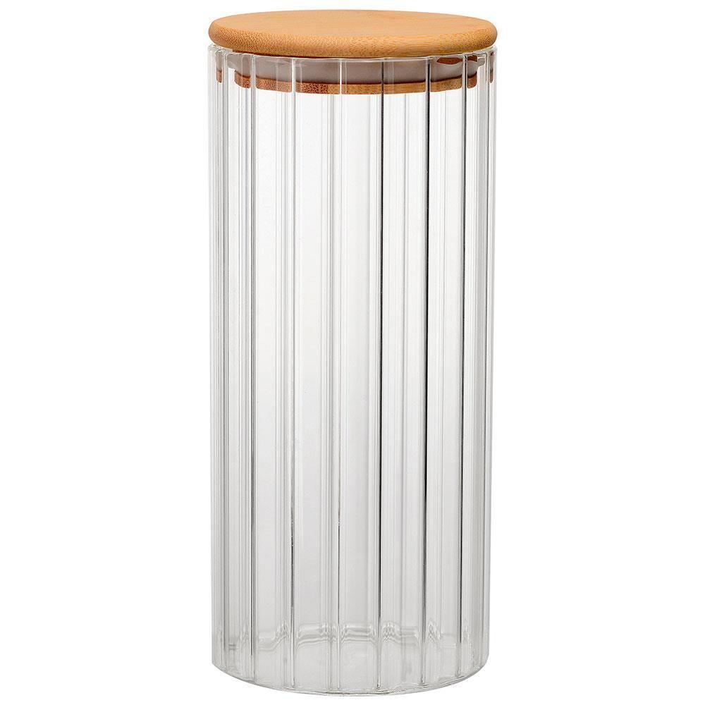 Porta Mantimento Canelado Dynasty em Vidro Borossilicato e Tampa em Bambu - 1L - 1