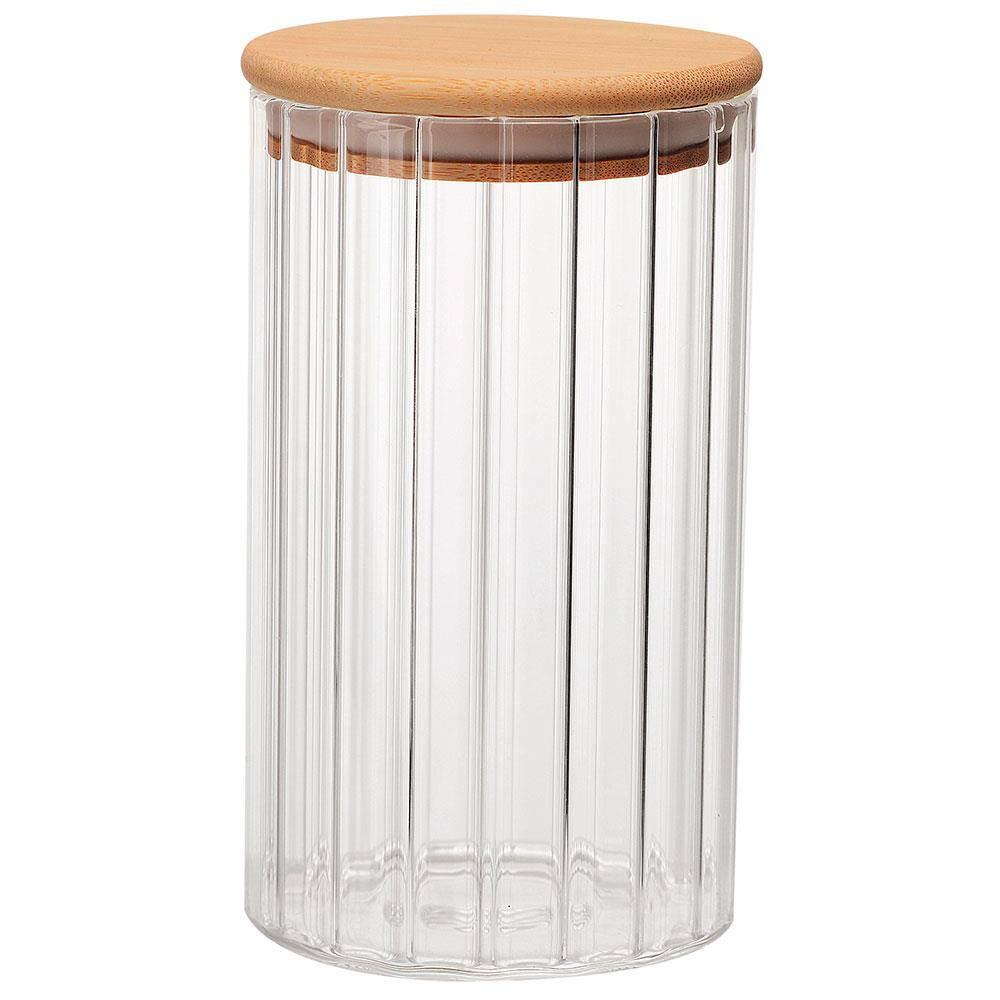 Porta Mantimento Canelado Dynasty em Vidro Borossilicato e Tampa em Bambu - 750ml - 1
