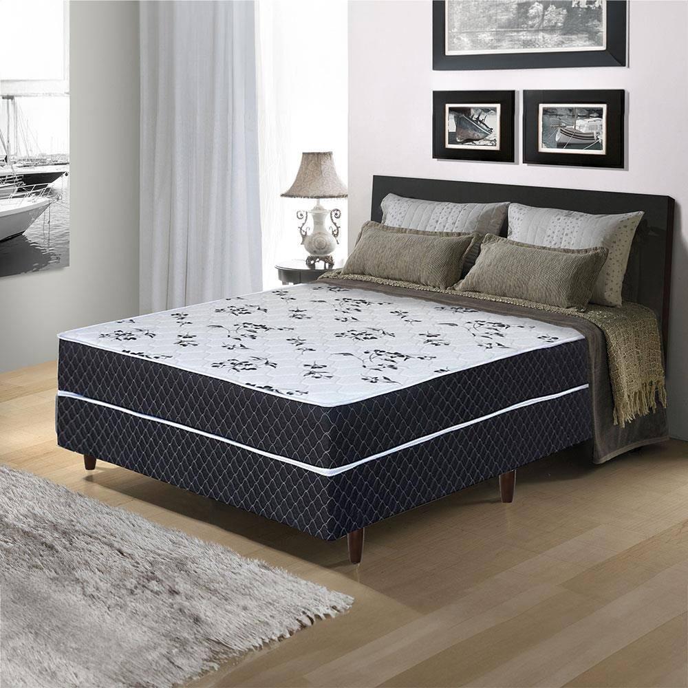 Cama Box Conjugado de Casal Umaflex New Native Plus D28 com Revestimento em Poliéster 51x138x188cm - Preto/Branco Floral - 2