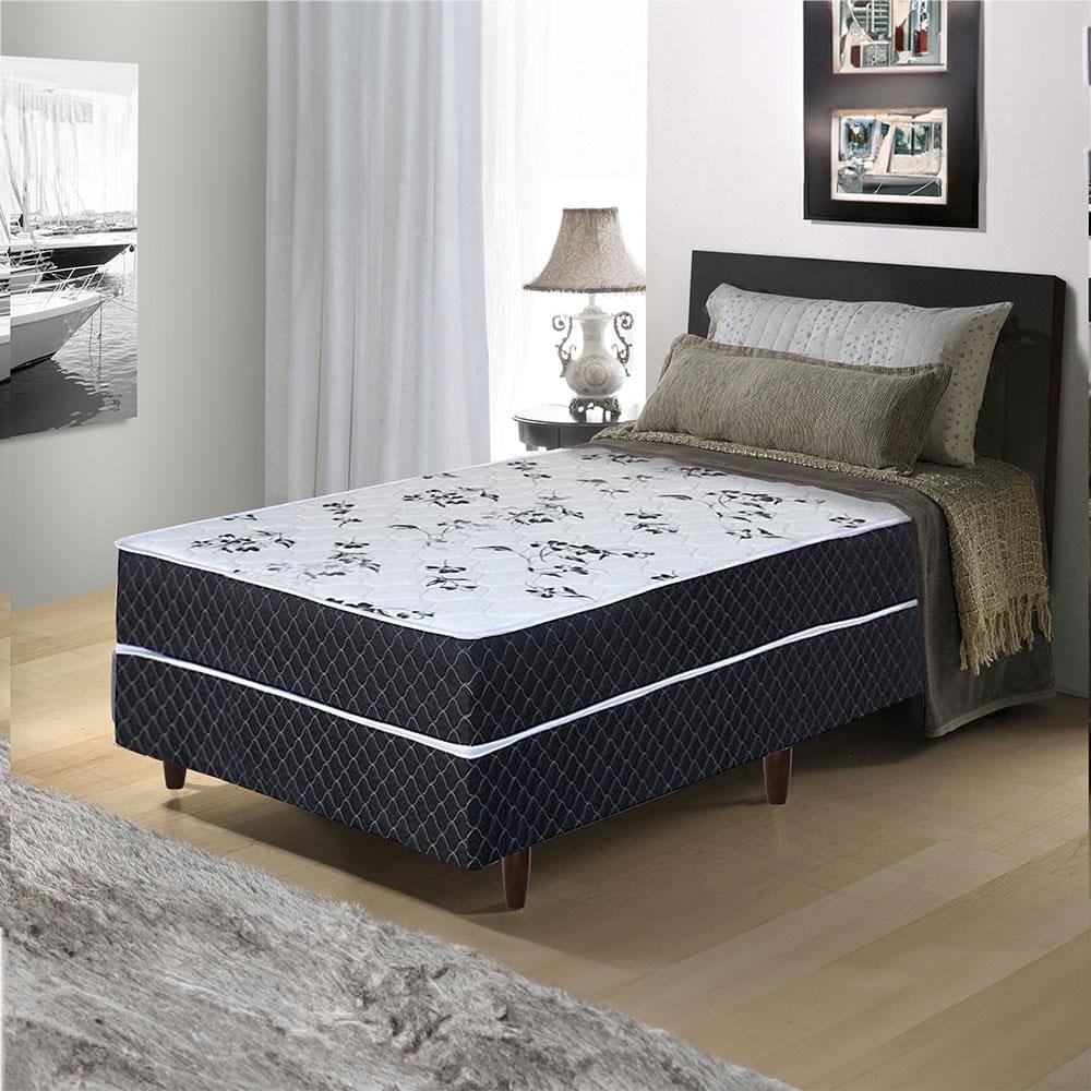 Cama Box Conjugado de Solteiro Umaflex New Native Plus D28 com Revestimento em Poliéster 51x88x188cm - Preto/Branco Floral - 2