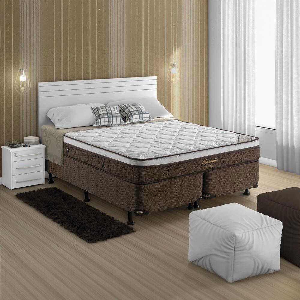 Cama Box Queen Size Ortobom Magnyfic com Ortopillow e Molas Ensacadas 65x158x198 cm - Marrom/Bege - 1