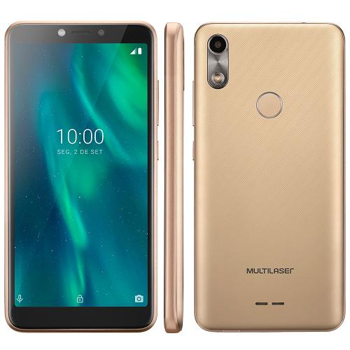 Smartphone Multilaser F P9131 Dourado com 32GB, 1GB de RAM, Tela 5.5”, Android 9, Dual Chip, Câmera 5MP, 3G, Sensor de Digitais e Processador Quad cor