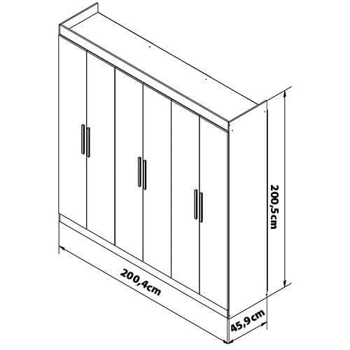 Guarda-Roupa Bartira Ville com 6 Portas e 2 Gavetas - 200,5cm de largura - 9