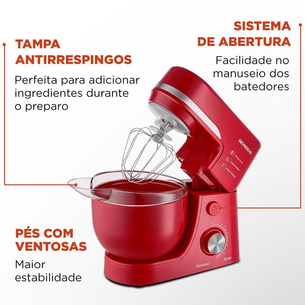 Batedeira Planetária Mondial BP-03 com 12 Velocidades e 700W - Vermelha - 6