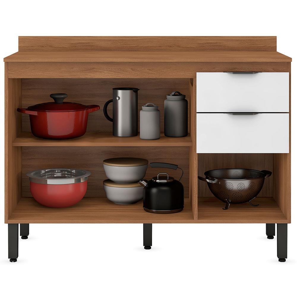 Balcão Demóbile Firenze com 3 Portas, 2 Gavetas e 1 Prateleira - Amêndola/Branco - 3