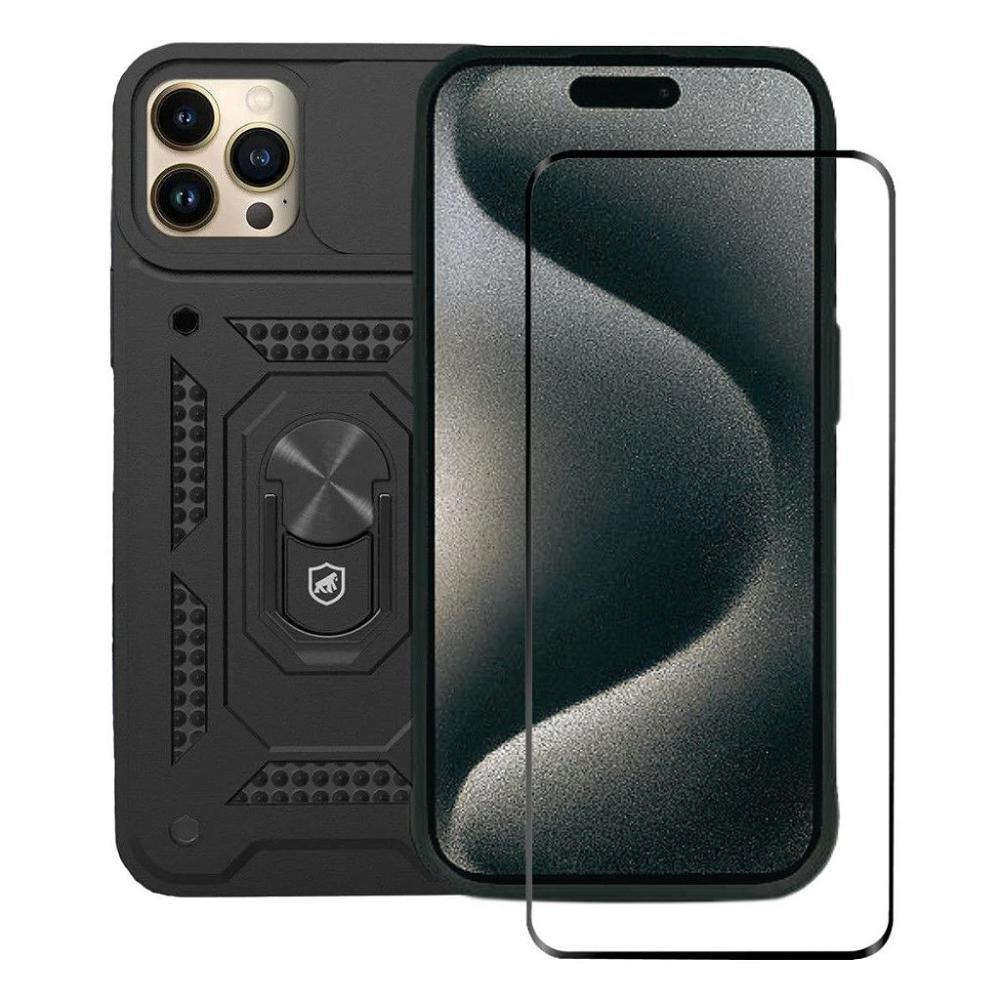 Kit Capa case capinha Dinamic Cam Protection e Pelicula Ultra Glass Preta para iPhone 15 Pro Max - Gshield - 1