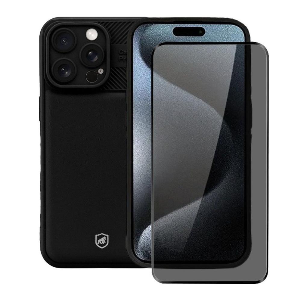 Kit Capa case capinha Symetric Preta e Película Defender Pro Privacidade para iPhone 15 Pro Max - Gshield - 1
