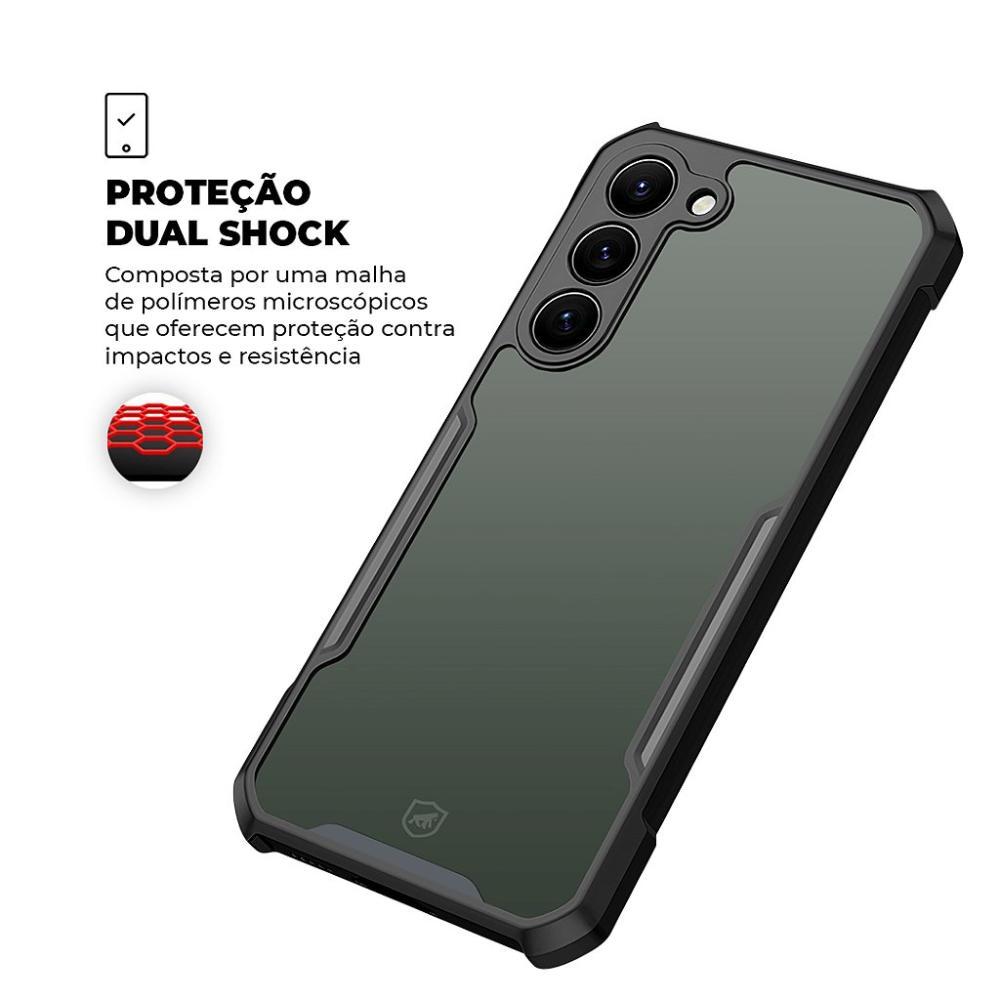 Kit Capa case capinha Dual Shock X e Pelicula Dual Glass Preta para Samsung Galaxy S23 Plus - Gshield - 6