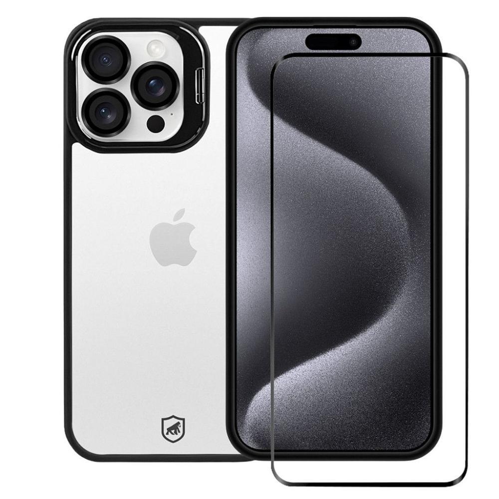 Kit Capa case capinha Gravity Preta e Pelicula Ultra Glass para iPhone 15 Pro - Gshield - 1