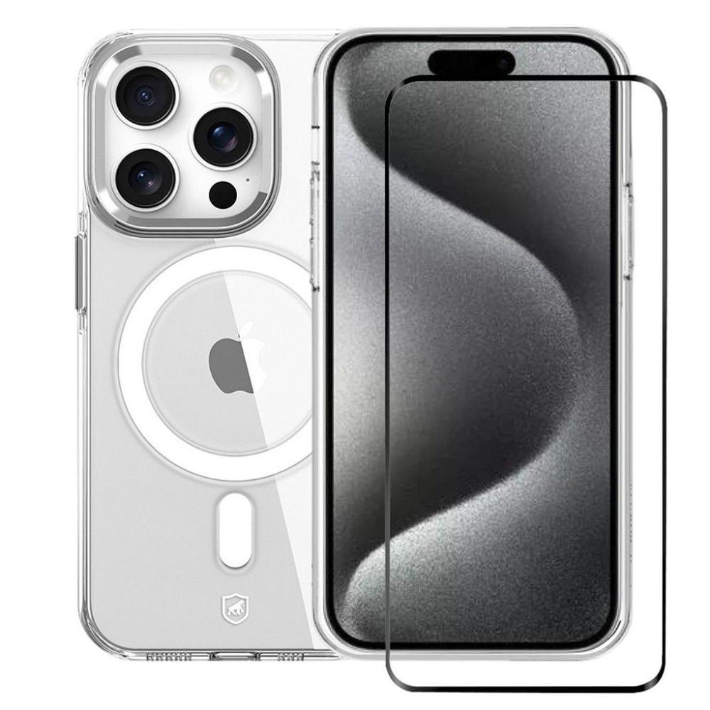 Kit Capa case capinha MagSafe Crystal Armor e Pelicula Coverage 5D Pro Preta para iPhone 15 Pro - Gshield - 1