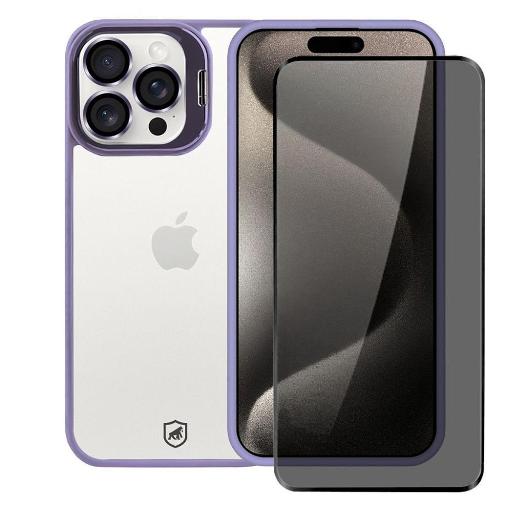Kit Capa case capinha Gravity Lilás  e Pelicula Defender Pro Privacidade para iPhone 15 Pro Max - Gshield - 1