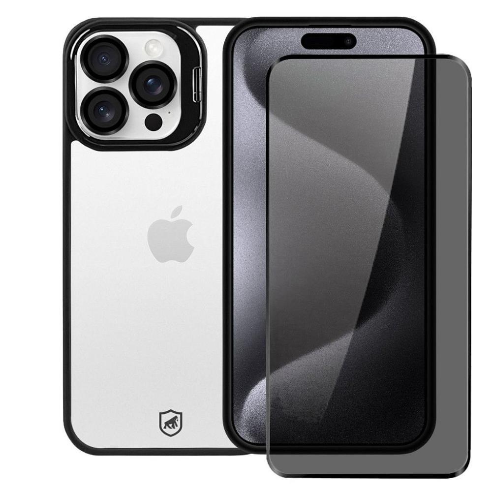 Kit Capa case capinha Gravity Preta e Pelicula Defender Pro Privacidade para iPhone 15 Pro Max - Gshield - 1