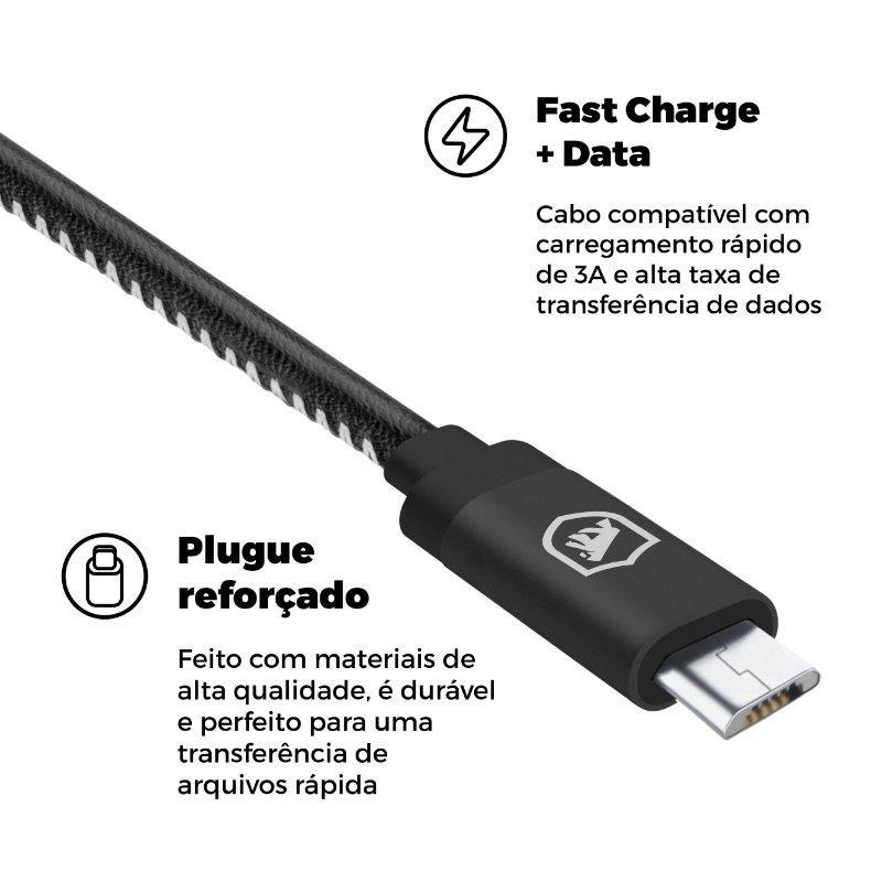 Cabo Micro USB V8 / USB-A - Turbo Militar - 1,5M  no Atacado - Caixa Fechada 10 Unidades - Gshield - 8