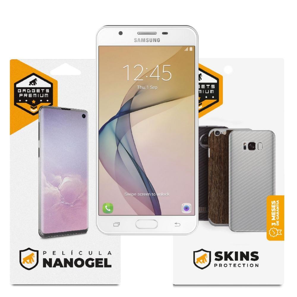 Película de Nano Gel Dupla + traseira fibra de carbono para Samsung Galaxy J7 Prime - Gshield (Cobre toda tela) - 1