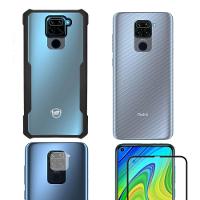 Película Defender Glass + Camera + Fibra de Carbono + Capa case capinha Dual Shock X Para Redmi Note 9 - Gshield - 1