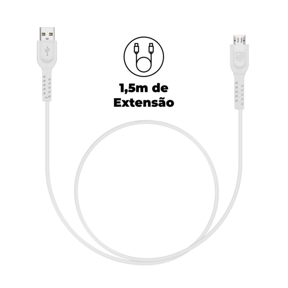 Cabo Dual Shock Micro USB V8 Branco - 1,2m - GShield - 2