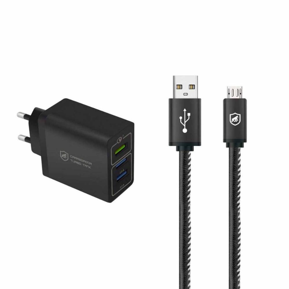 Kit Carregador Turbo Triplo e Cabo Turbo Militar Micro USB V8 - Gshield - 1