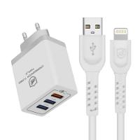 Kit Carregador Turbo Triplo + Cabo Dual Shock Lightning Branco - Gshield - 1