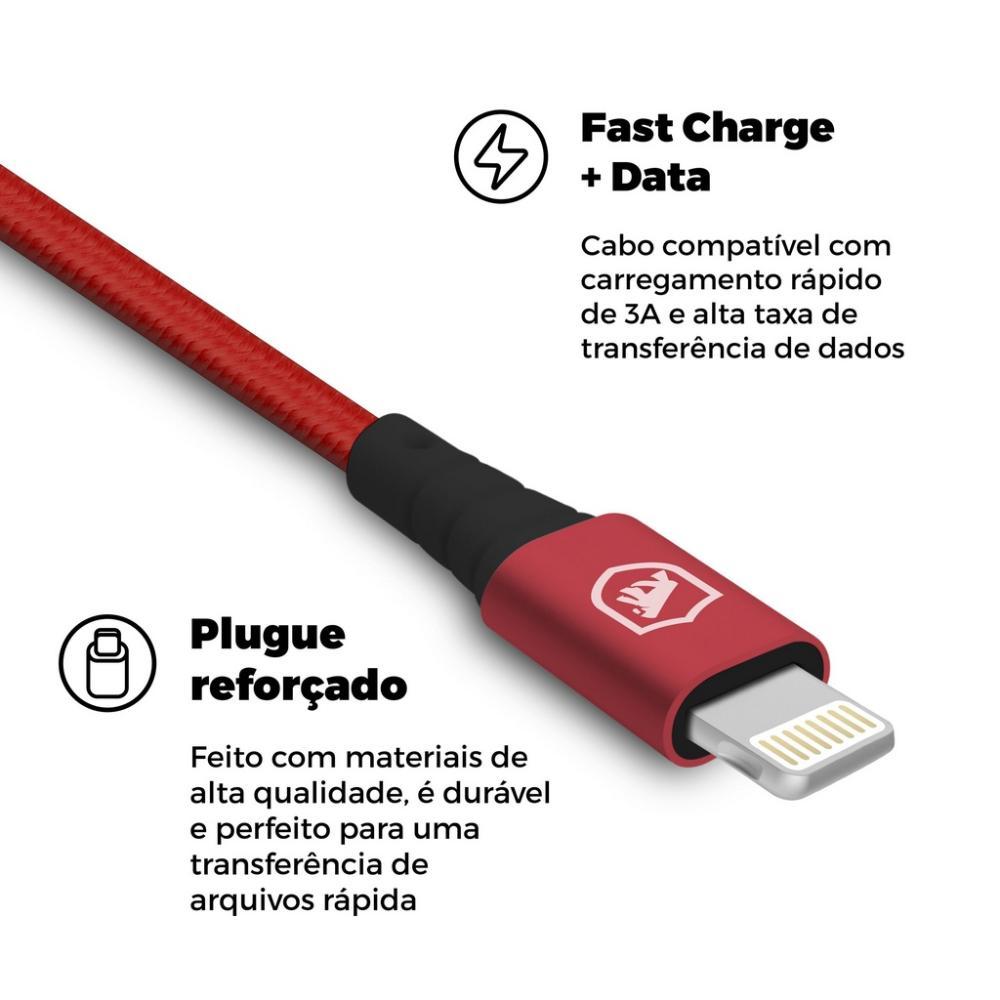 Cabo Tech Proof Vermelho ( iPhone / iPad ) Lightning 1,2m (MFI Homologado) - Gshield - 8