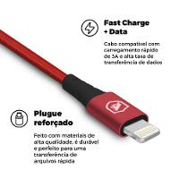 Cabo Tech Proof Vermelho ( iPhone / iPad ) Lightning 1,2m (MFI Homologado) - Gshield - 8