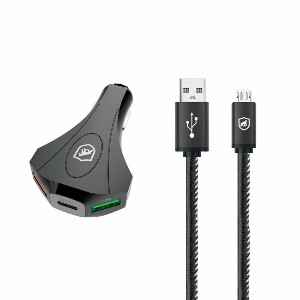 Kit Carregador Veicular Tank e Cabo Turbo Militar Micro USB V8 - Gshield - 1