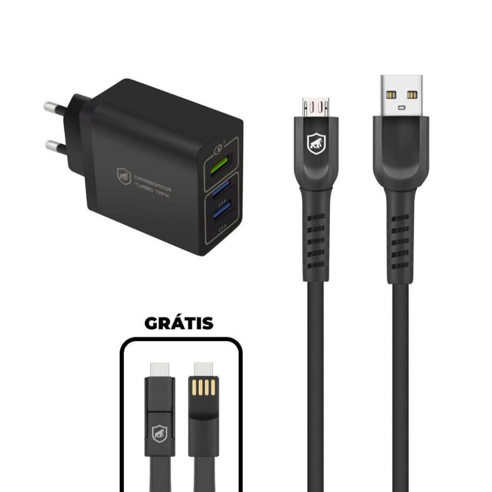 Kit Carregador Triplo Turbo + Cabo Dual Shock Micro USB V8 + Cabo 3 em 1  - Gshield - 1