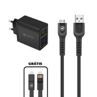 Kit Carregador Triplo Turbo + Cabo Dual Shock Micro USB V8 + Cabo 3 em 1  - Gshield - 1