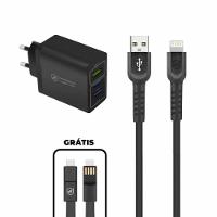 Kit Carregador Triplo Turbo + Cabo Dual Shock Lightning + Cabo 3 em 1 - Gshield - 1