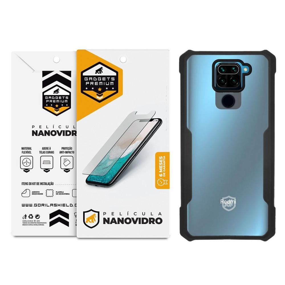 Kit Capa case capinha Dual Shock x e Pelicula Nano Vidro para Xiaomi Redmi Note 9 - Gshield - 1