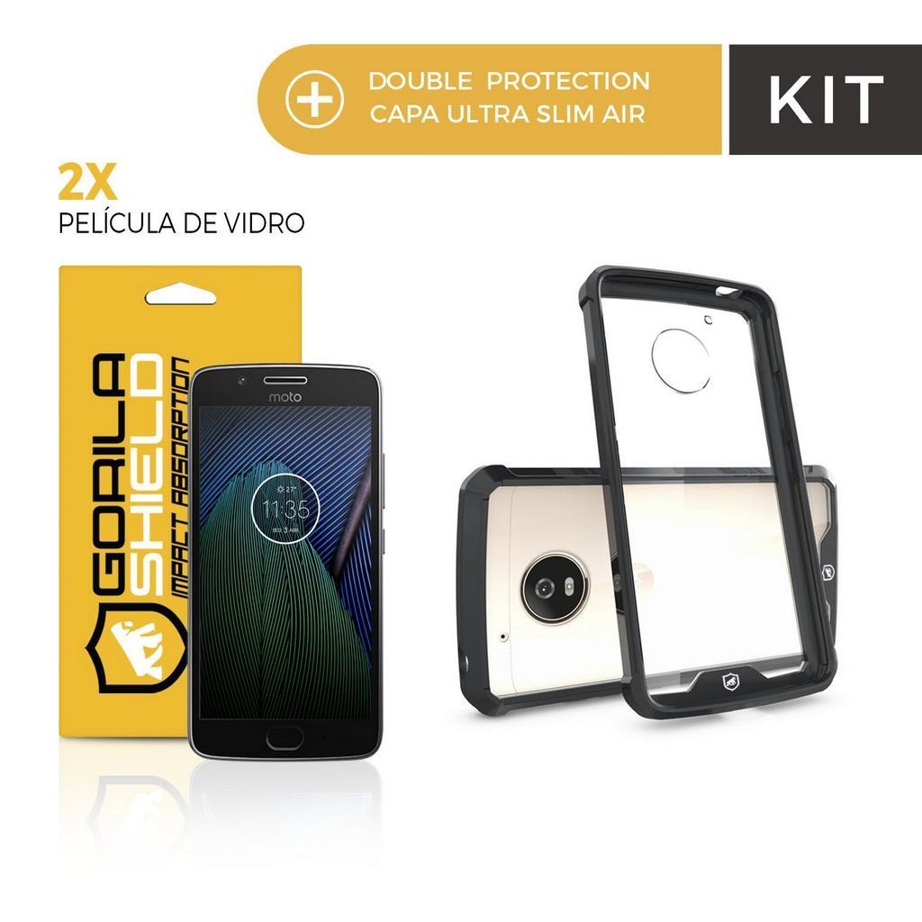 Kit Capa case capinha Ultra Slim Air Preta e Película de vidro dupla para Motorola Moto G5 Plus - Gorila Shield - 2