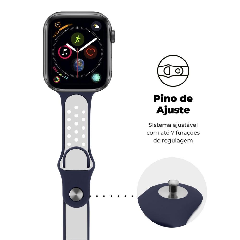 Pulseira para Apple Watch 42 / 44 / 45MM Armor Running - Azul escuro e branco - Gshield - 2